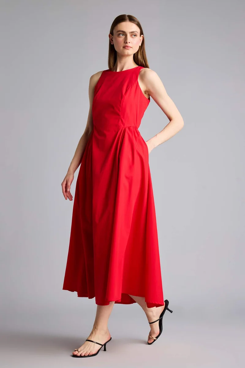 DeFacto Slim Fit Halter Collar Poplin Midi Dress