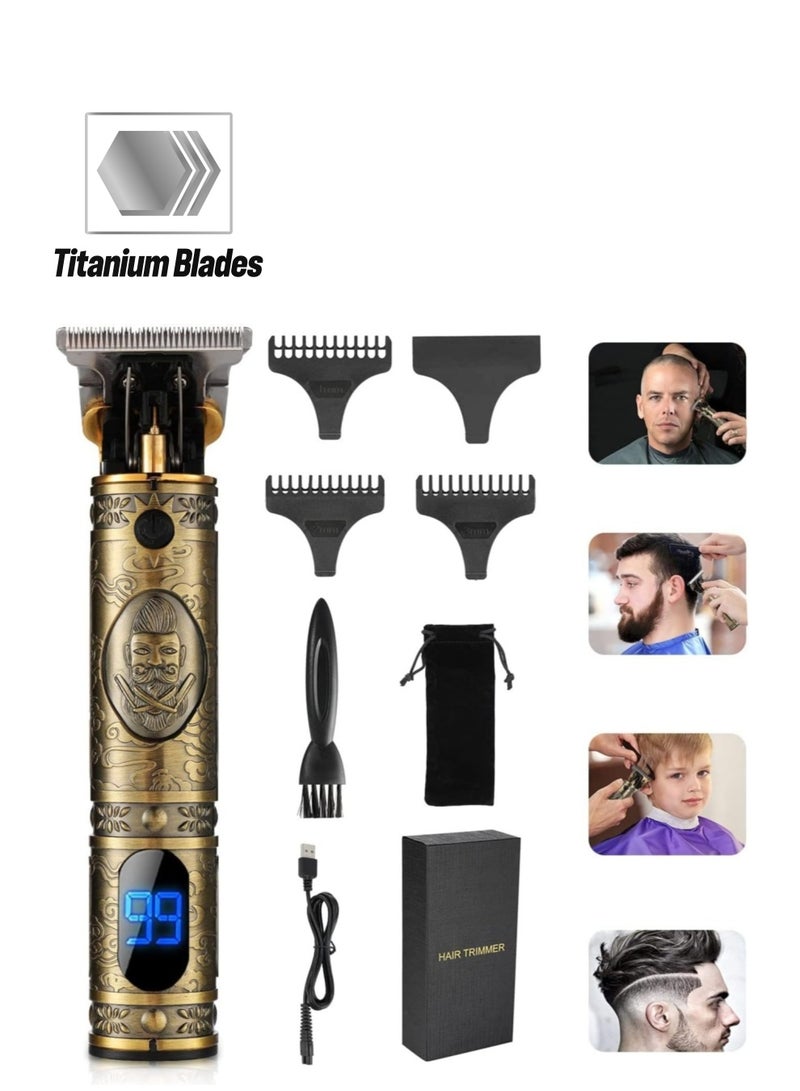 ELTRAZONE Upgraded Hair Trimmer Beard Clippers for Men Professional USB Electric Hair Clippers Hair Cutting T Blade Gold Trimmers Pro Li Cordless Outliner Zero Gaped Rechargeable Retro Trimmer LED Display - Image 1