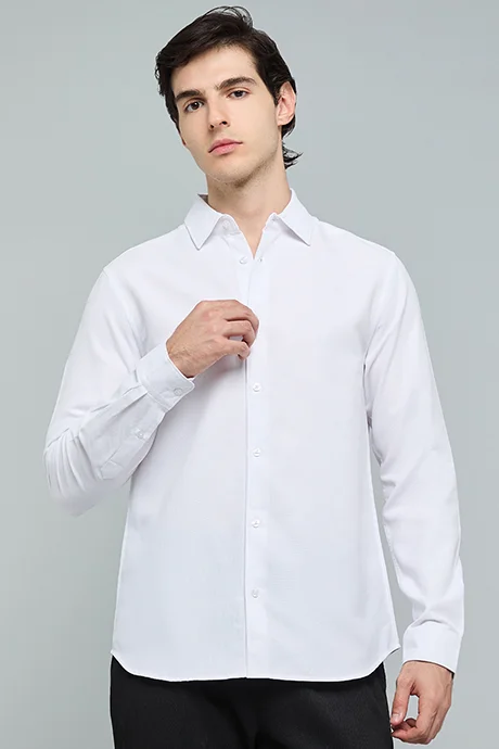 R&B Solid Shirt with Classic Collar and Long Sleeves
