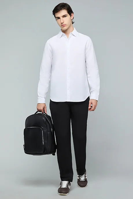 R&B Solid Shirt with Classic Collar and Long Sleeves