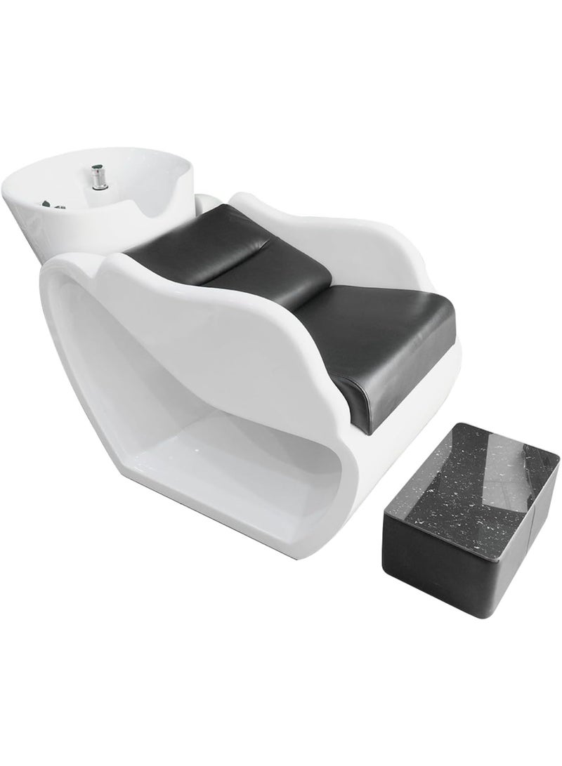 Meishida Classic Shampoo White Bed Chair Hair Wash Station w/Footrest, Heavy-Duty Design, Fiber Frame, Ceramic Shampoo Bowl, Ladies & Men's Salon Furniture  - Image 1