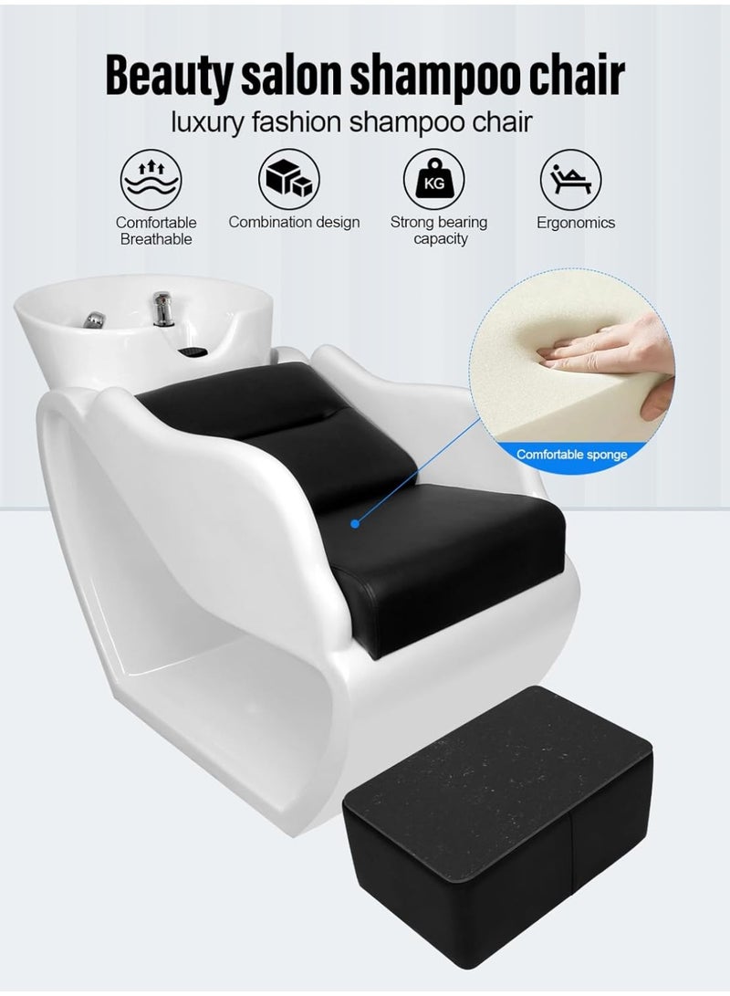 Meishida Classic Shampoo White Bed Chair Hair Wash Station w/Footrest, Heavy-Duty Design, Fiber Frame, Ceramic Shampoo Bowl, Ladies & Men's Salon Furniture  - Image 2