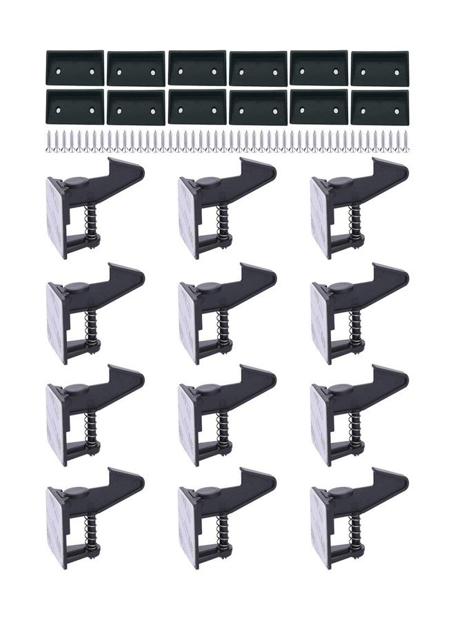 OKEFAN Cabinet Locks Child Safety Latches - OKEFAN 12 Pack Baby Proofing Cabinets Drawer Lock Adhesive Latch for Kids Proof Drawers No Drilling Tools Needed (Black) - Image 1