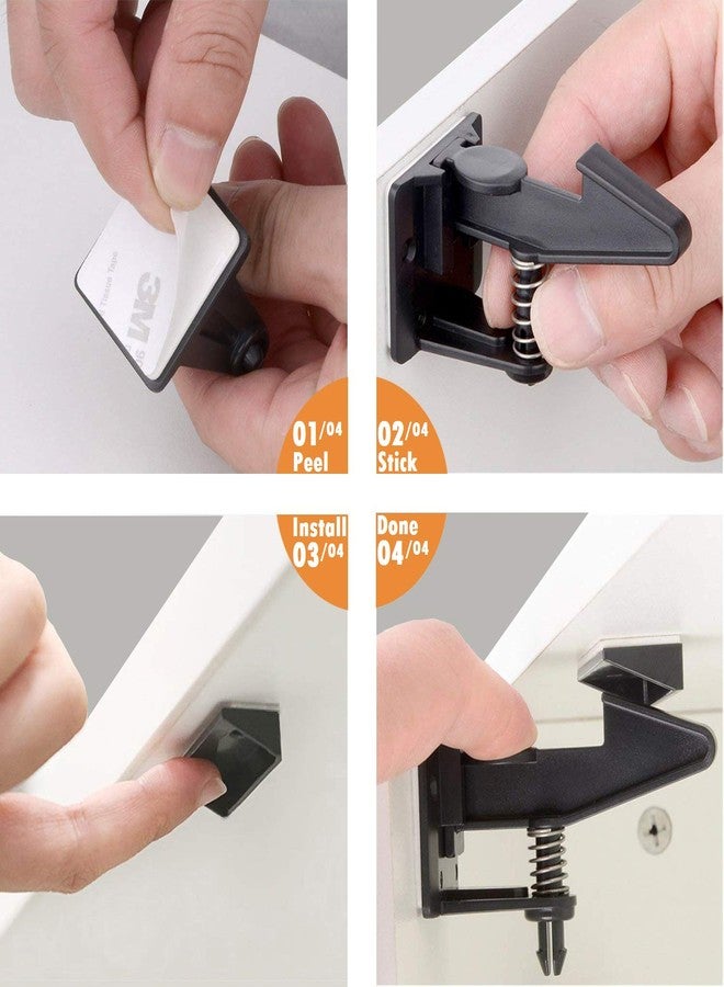 OKEFAN Cabinet Locks Child Safety Latches - OKEFAN 12 Pack Baby Proofing Cabinets Drawer Lock Adhesive Latch for Kids Proof Drawers No Drilling Tools Needed (Black) - Image 5