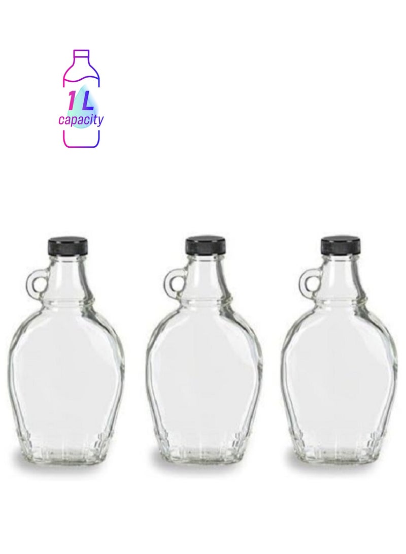 3 زجاجات شفافه مع غطاء اسود