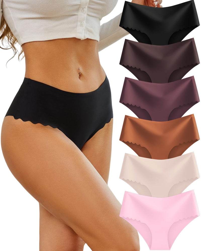 Sth Big High Waisted Seamless Underwear for Women No Show Panties Cheeky Scalloped Edge Bikini Breathable Briefs 6 Pack, X-Large - Image 2