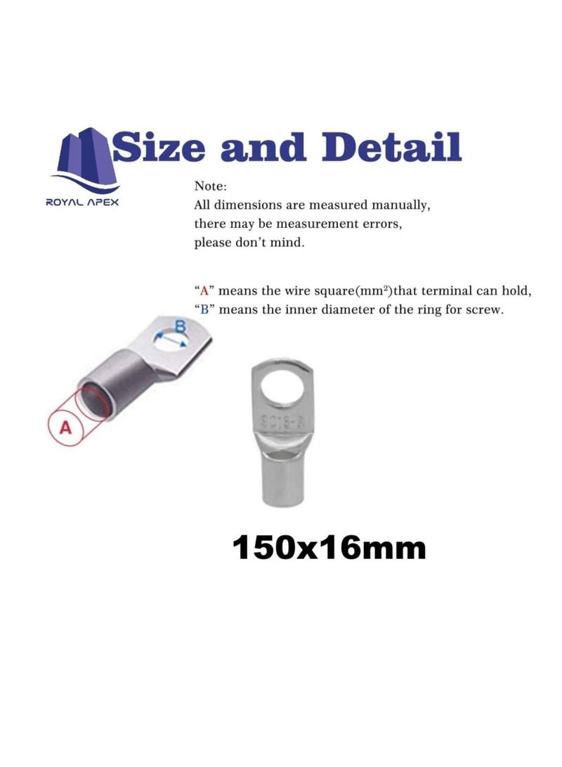 Copper Cable Lugs 10Pcs Set Wire Terminals Connector Cable lugs Ring Battery SC Terminals for Marine Solar Automotive Electric Home Applications etc Hole Size 16mm Cable Size 150 mm - Image 2