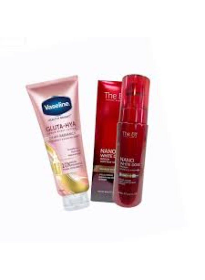 The Elf Nano White Dose Premium White Plus Serum 60ml & Gluta-Hya Serum Burst Lotion Smooth Radiance & Gluta-Hya Serum Burst Lotion (Smooth Radiance / Flawless Glow) - Set