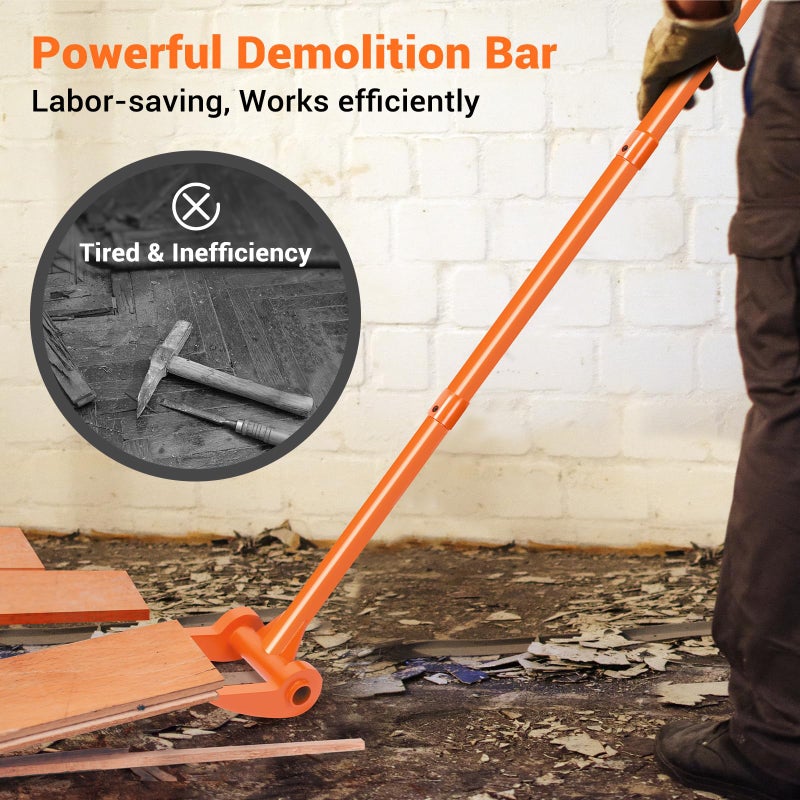 AugFir 48" Pallet Buster, 110 Degree Decking Pry Bar, Heavy Duty Carbon Steel Deck Board Removal Tool for Deck, Pallet, Standing Hardwood Board Demolition Without Lower Back Pain & Knee Pain (Orange) - Image 5