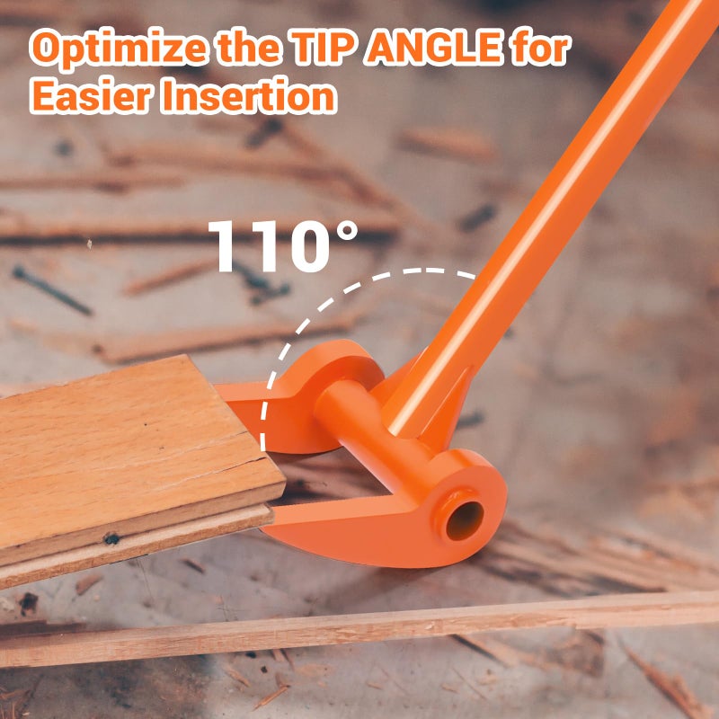 AugFir 48" Pallet Buster, 110 Degree Decking Pry Bar, Heavy Duty Carbon Steel Deck Board Removal Tool for Deck, Pallet, Standing Hardwood Board Demolition Without Lower Back Pain & Knee Pain (Orange) - Image 4