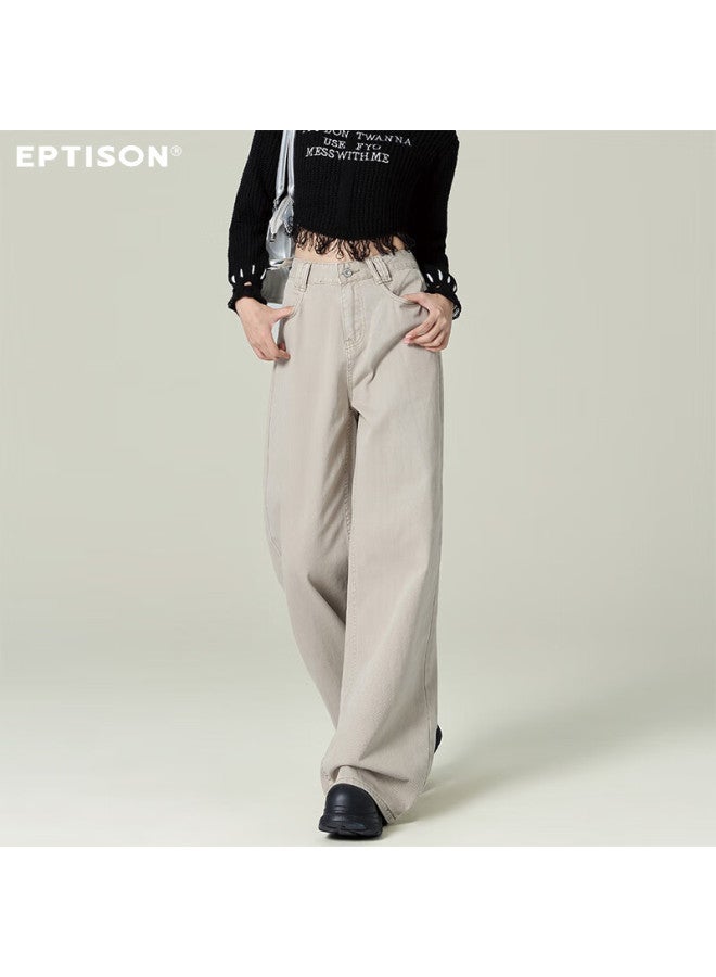 EPTISON Yipintiancheng Autumn Pure Cotton Wide-leg High-waist Fashion Slimming Loose Straight-leg Floor-length Jeans For Women - Image 1