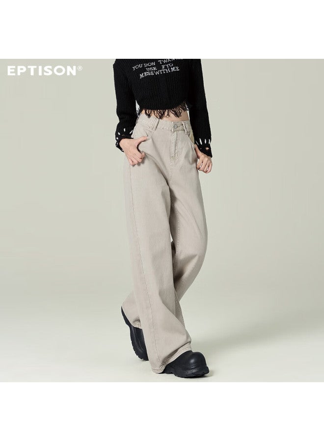 EPTISON Yipintiancheng Autumn Pure Cotton Wide-leg High-waist Fashion Slimming Loose Straight-leg Floor-length Jeans For Women - Image 3