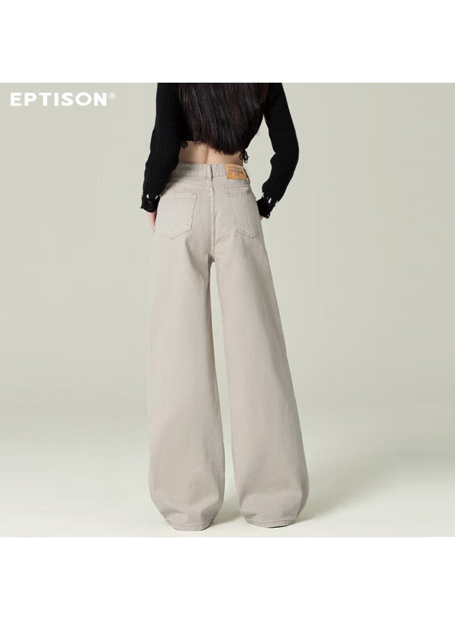 EPTISON Yipintiancheng Autumn Pure Cotton Wide-leg High-waist Fashion Slimming Loose Straight-leg Floor-length Jeans For Women - Image 4