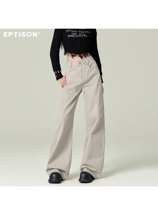 EPTISON Yipintiancheng Autumn Pure Cotton Wide-leg High-waist Fashion Slimming Loose Straight-leg Floor-length Jeans For Women - Image 2