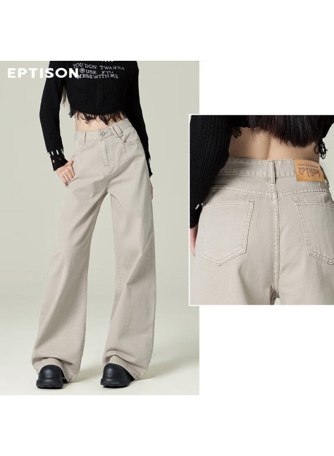 EPTISON Yipintiancheng Autumn Pure Cotton Wide-leg High-waist Fashion Slimming Loose Straight-leg Floor-length Jeans For Women - Image 5