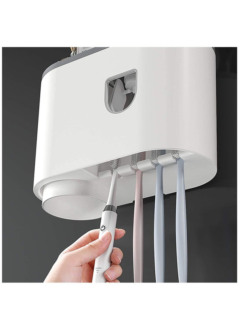 Generic - Plastic Wall Toothbrush Holder Automatic Toothpaste Dispenser Squeezer Multi-Functional Toothbrush Organizer With Soap Holder 4 Dustproof Toothbrush Slot 1 Magnetic Cups 1 Organizer - Image 1