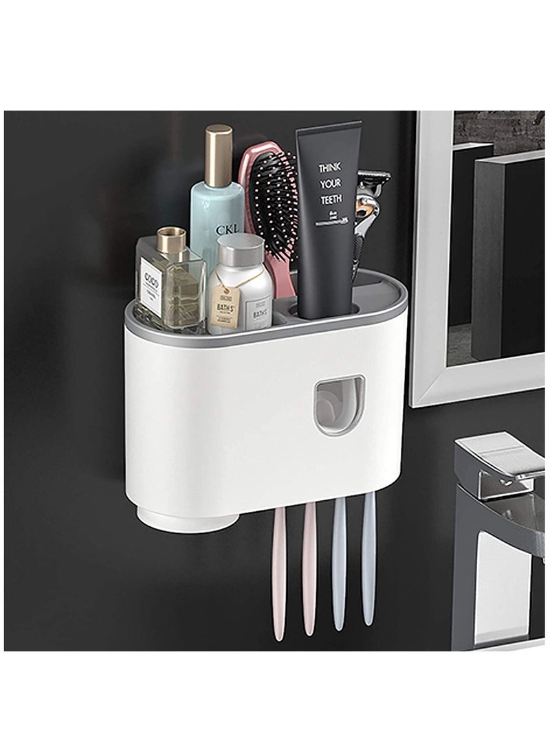 Generic - Plastic Wall Toothbrush Holder Automatic Toothpaste Dispenser Squeezer Multi-Functional Toothbrush Organizer With Soap Holder 4 Dustproof Toothbrush Slot 1 Magnetic Cups 1 Organizer - Image 1