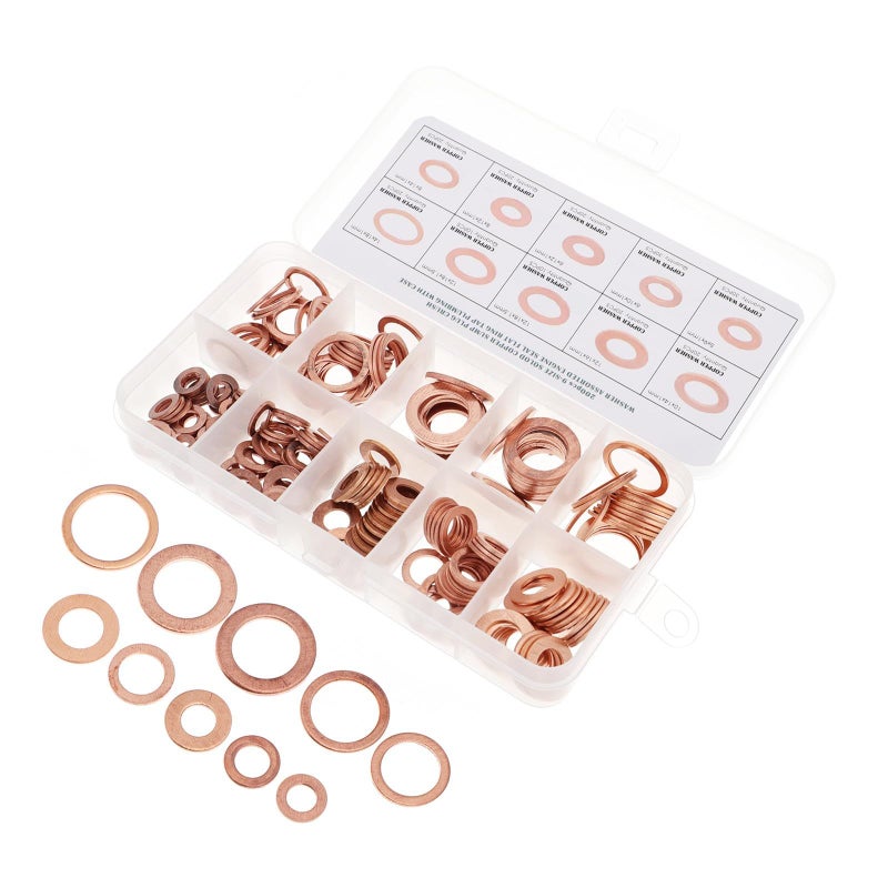 Copper Oil Seal Washer Kit 200pcs Flat Gasket Set Automotive Industrial Sealing Assorted Sizes - Image 2