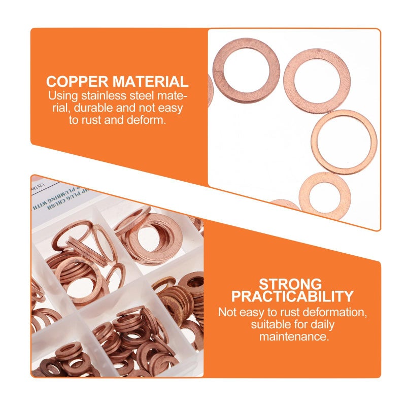 Copper Oil Seal Washer Kit 200pcs Flat Gasket Set Automotive Industrial Sealing Assorted Sizes - Image 4