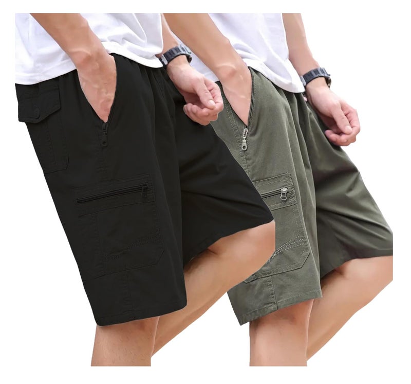 Lymio Men Shorts || Men Shorts Cotton || Men Shorts Casual || Available in Combo Pack of 2 (Short-17-19-Black-Olivegreen-L) - Image 1