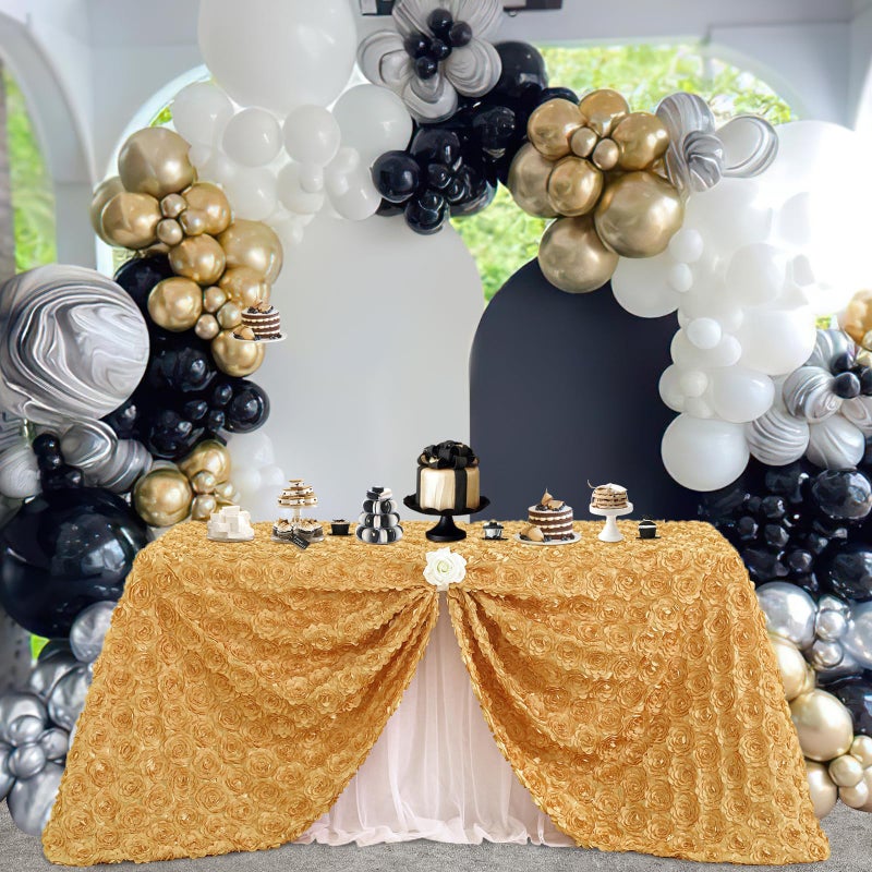 Fanqisi Gold Rosettes Tablecloth 50x80 Inches Gold Satin Table Cover for Party Wedding Baby Shower Event Table Decoration