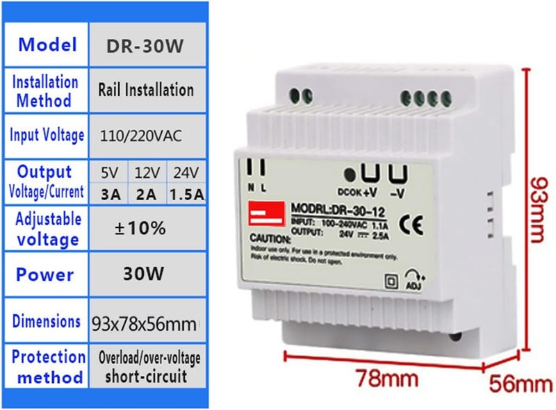 Industrial DIN Rail Switching Power Supply DR-30W 45W 60W Single Output 5V 12V 24V AC DC Converter Switch Input 110/240VAC(30W) - Image 2
