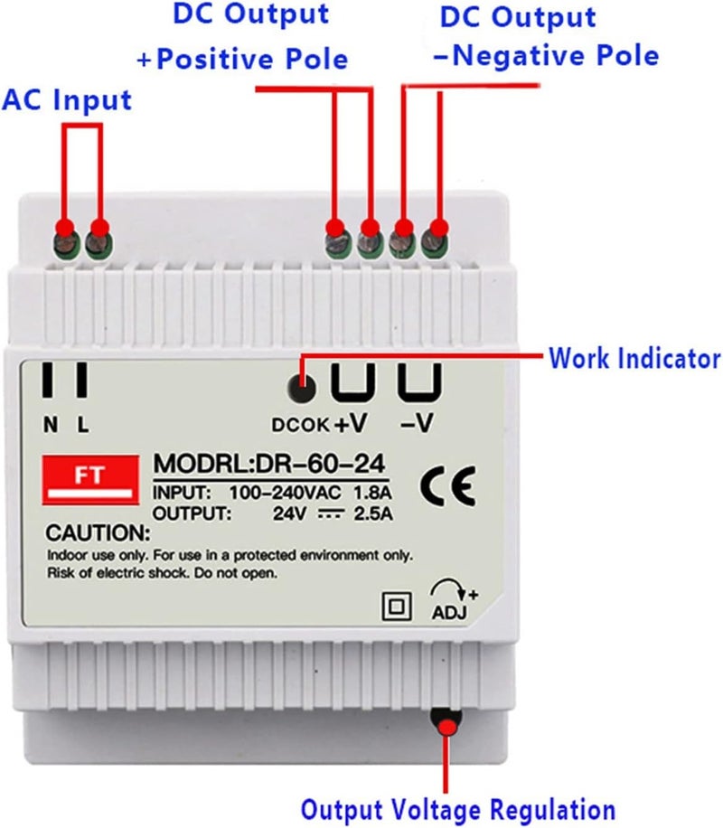 Industrial DIN Rail Switching Power Supply DR-30W 45W 60W Single Output 5V 12V 24V AC DC Converter Switch Input 110/240VAC(30W) - Image 4