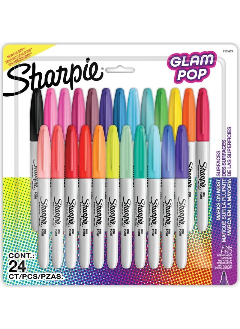 Sharpie Glam Pop Fine 24-Piece Round Tip Permanent Marker Set 