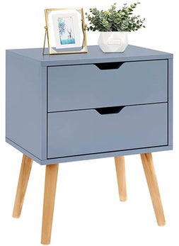 JAL HANDICRAFTS JAL HANDICRAFTS Accent Buffet Cabinet for Kitchen Dining Room Living Room and Hallway Natural Wood Sideboard Furniture with Two Drawers and Wood Legs Bedside Table Grey  - Image 1