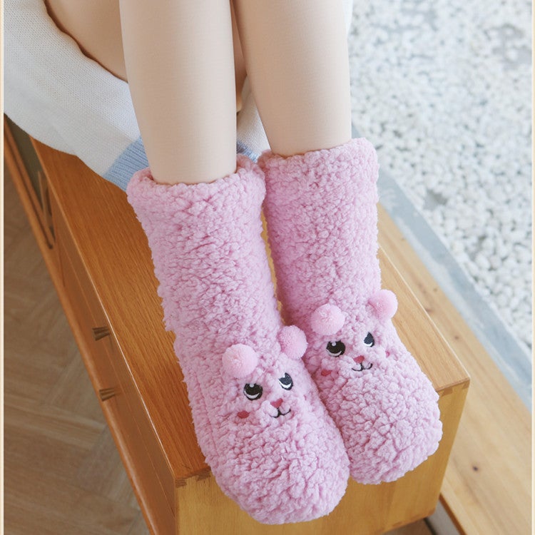 Lamb Wool Floor Socks for Women, Autumn and Winter, Fleece-Lined, Thickened, Warm Coral Fleece Home Socks, Postpartum Maternity Long Socks - Image 2