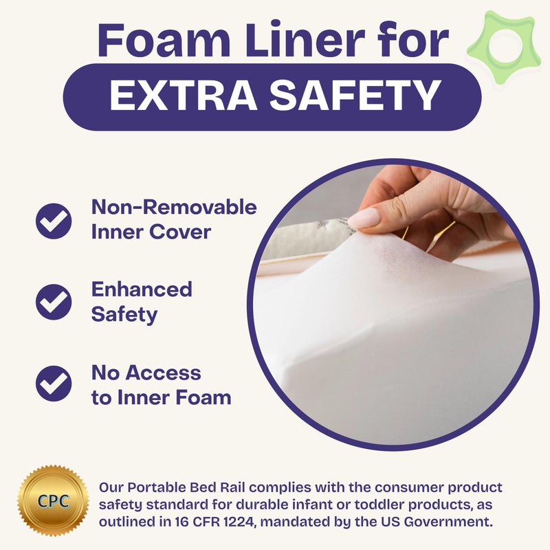 ComfyBumpy Bed Rail for Toddlers | Toddler Bed Rails with Washable Cover - Kids Foam Bed Rail Guard - Bed Barrier for Twin, King, Queen Bed [1-Pack] - Image 4