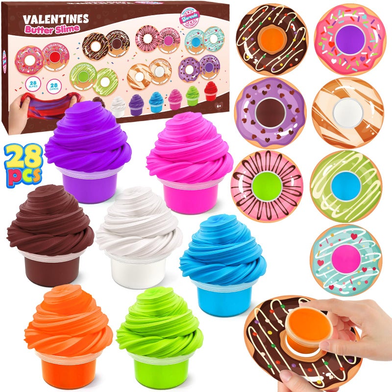 SURCVIO 28 Pack Valentines Day Gifts for Kids Butter Slime with Greeting Card Stress Relief Fidget Toy for Kids Classroom Valentines Gifts Exchange - Image 3