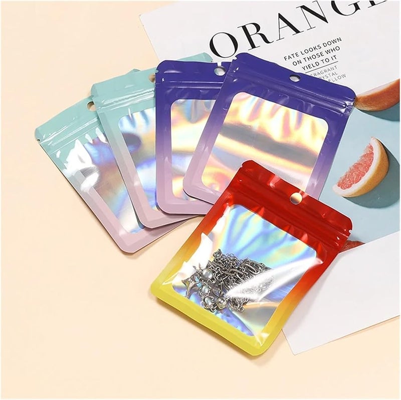Orange Holographic Ziplock Bags 6x10cm 100pcs Aluminum Foil Window For Jewelry Cosmetic Custom Logo - Image 3