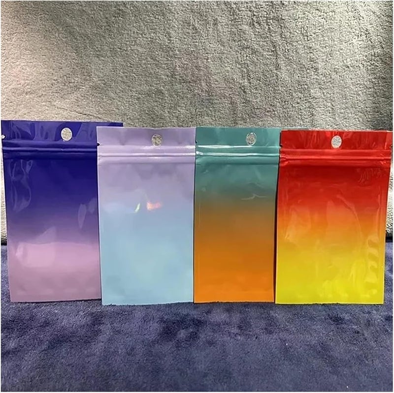 Orange Holographic Ziplock Bags 6x10cm 100pcs Aluminum Foil Window For Jewelry Cosmetic Custom Logo - Image 4