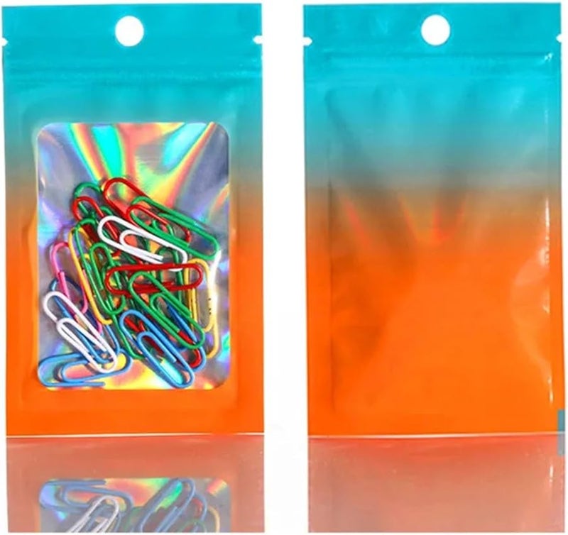 Orange Holographic Ziplock Bags 6x10cm 100pcs Aluminum Foil Window For Jewelry Cosmetic Custom Logo - Image 1