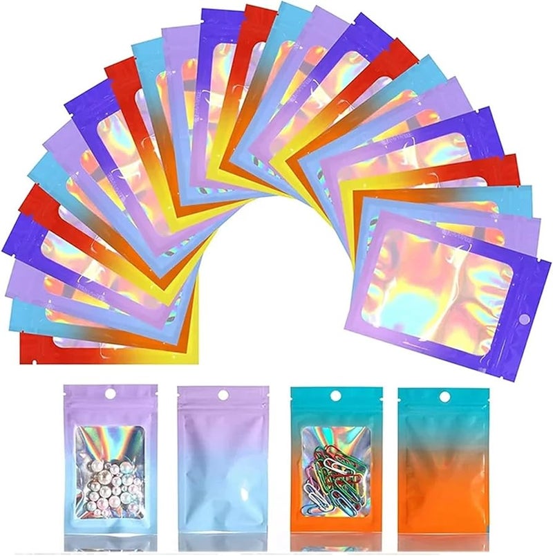 Orange Holographic Ziplock Bags 6x10cm 100pcs Aluminum Foil Window For Jewelry Cosmetic Custom Logo - Image 5