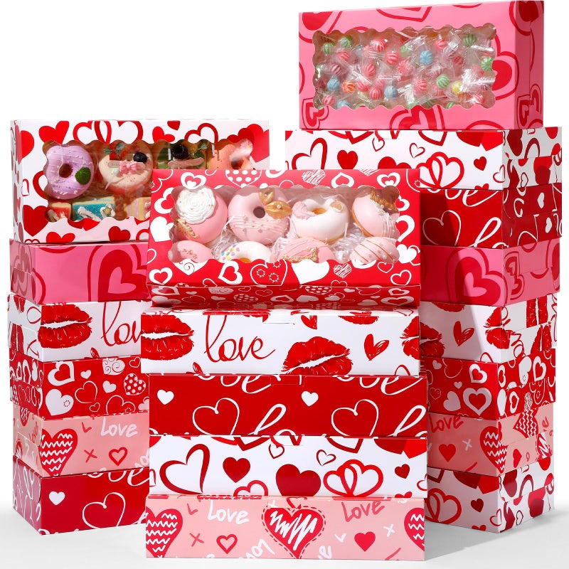 Maxcheck 48 Pieces Valentines Day Treat Boxes Valentine Heart Cookie Boxes with Window 12 x 55 x 25 Valentine Bakery Boxes Heart Gift Boxes Candy Heart Containers for Valentine Party Favors