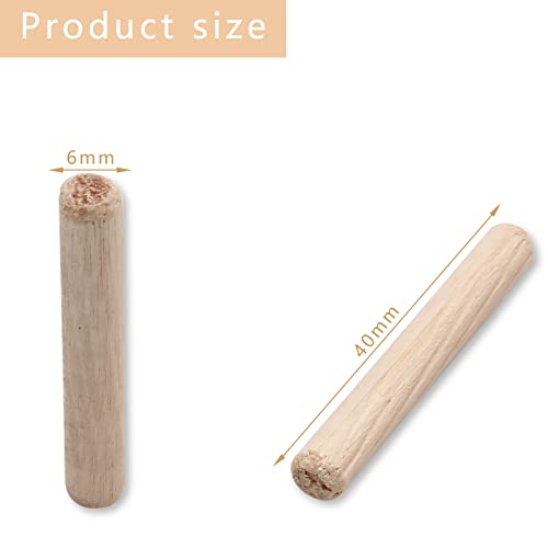 BokWin بك وين 100 حبة دبابيس خشبية 6 مم × 40 مم (تقريبًا 1/4" × 1-1/2") دبابيس خشبية مجففة ومشغولة، دبابيس خشبية للحرف اليدوية - Image 3