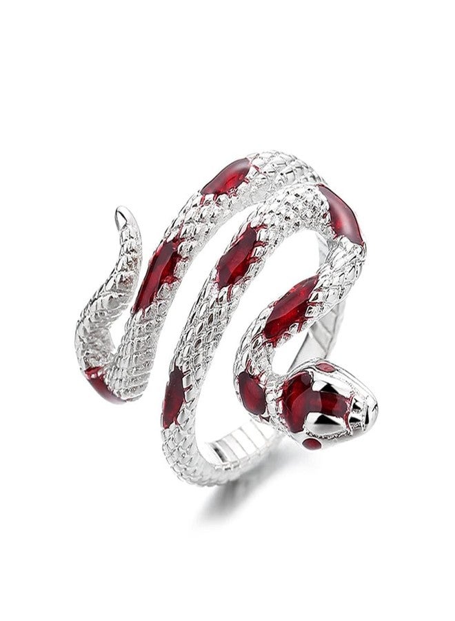 HAIXIAN Snake Ring, Gothic Punk Style, Silver plated Open Wrap Design, Women's Cocktail Party Jewelry Fashion (Ring_A_Reds, Adjustable) - Image 1