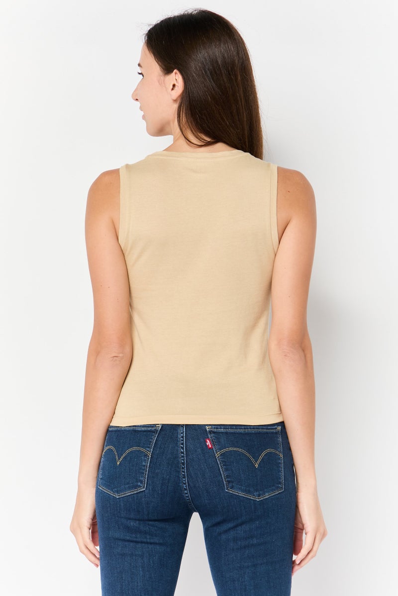 GAP Women Crew Neck Sleeveless Plain Tank Top, Beige - Image 4
