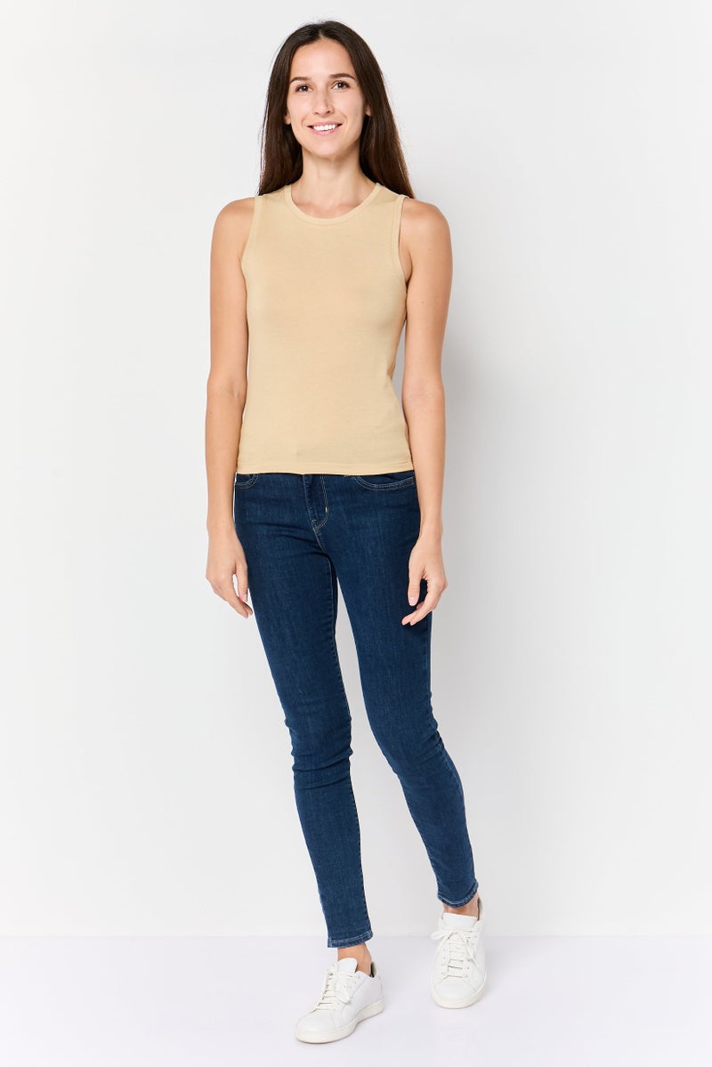 GAP Women Crew Neck Sleeveless Plain Tank Top, Beige - Image 2