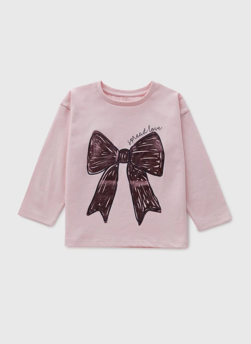 Matalan Girls Pink Foil Bow Top