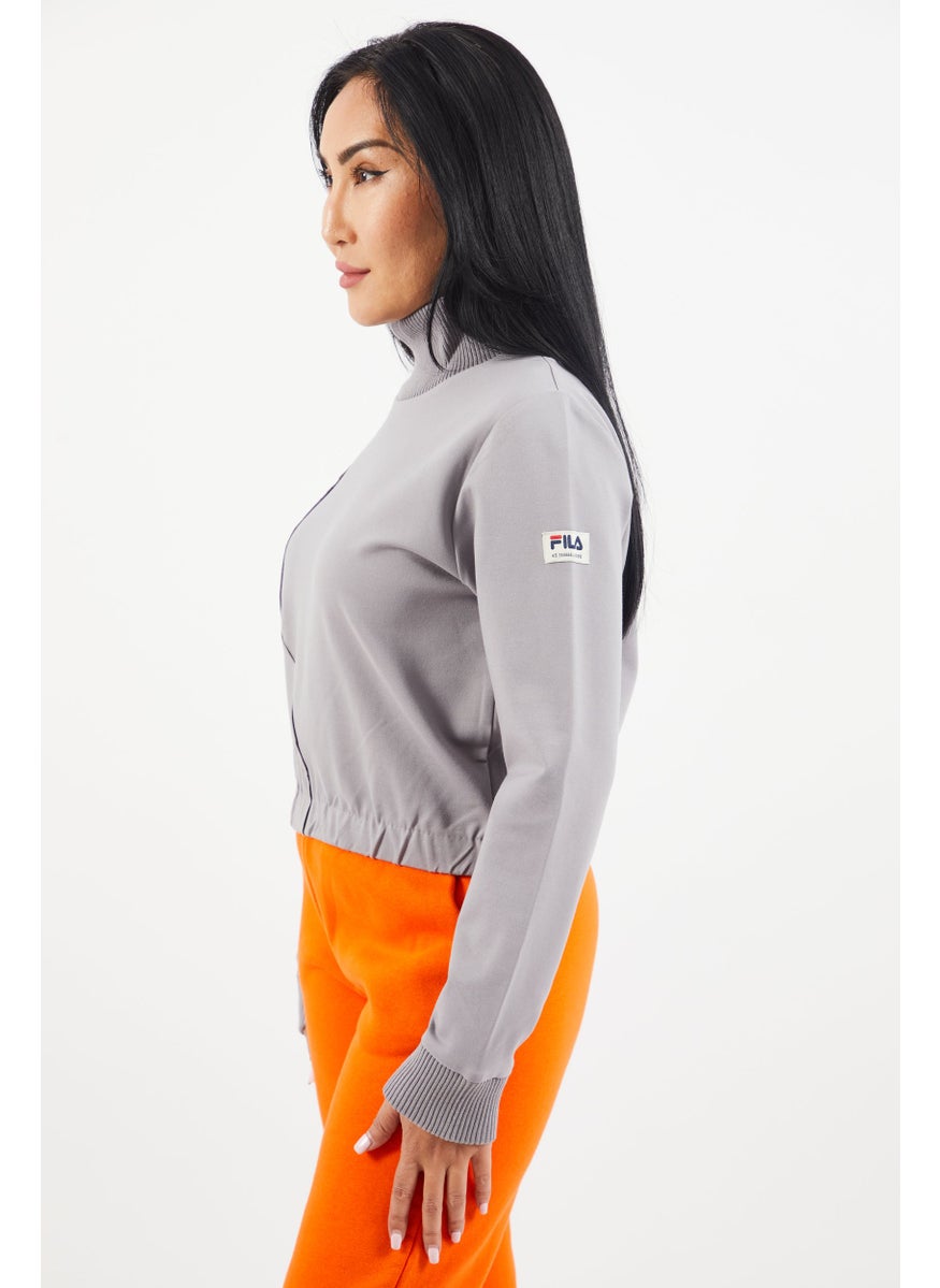 FILA - Women Crew Neck Long Sleeve Brand Logo Sweatshirt, Dark Grey - Image 1