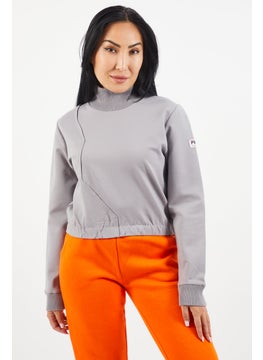 Women Crew Neck Long Sleeve Brand Logo Sweatshirt, Dark Grey