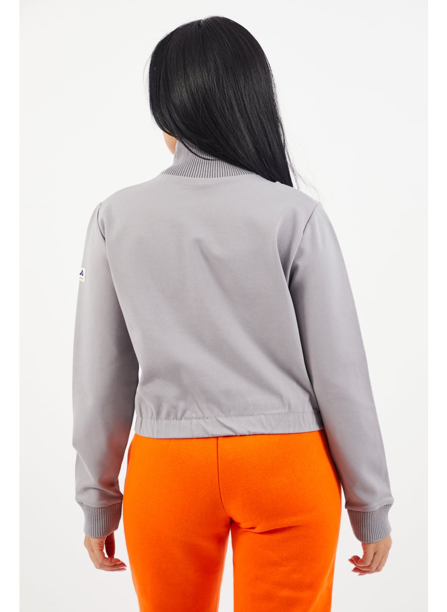 FILA - Women Crew Neck Long Sleeve Brand Logo Sweatshirt, Dark Grey - Image 1