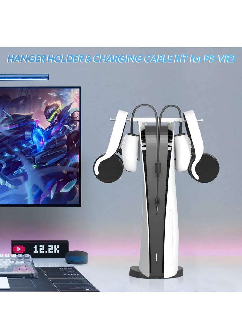 Captaintech Holder Stand for PS VR2, Hanger Bracket Kit with Type-C Double Charging Cable for PlayStation VR2, Charging Stand Headset Bracket for PSVR2 Handle Controllers and Headphone - Image 2