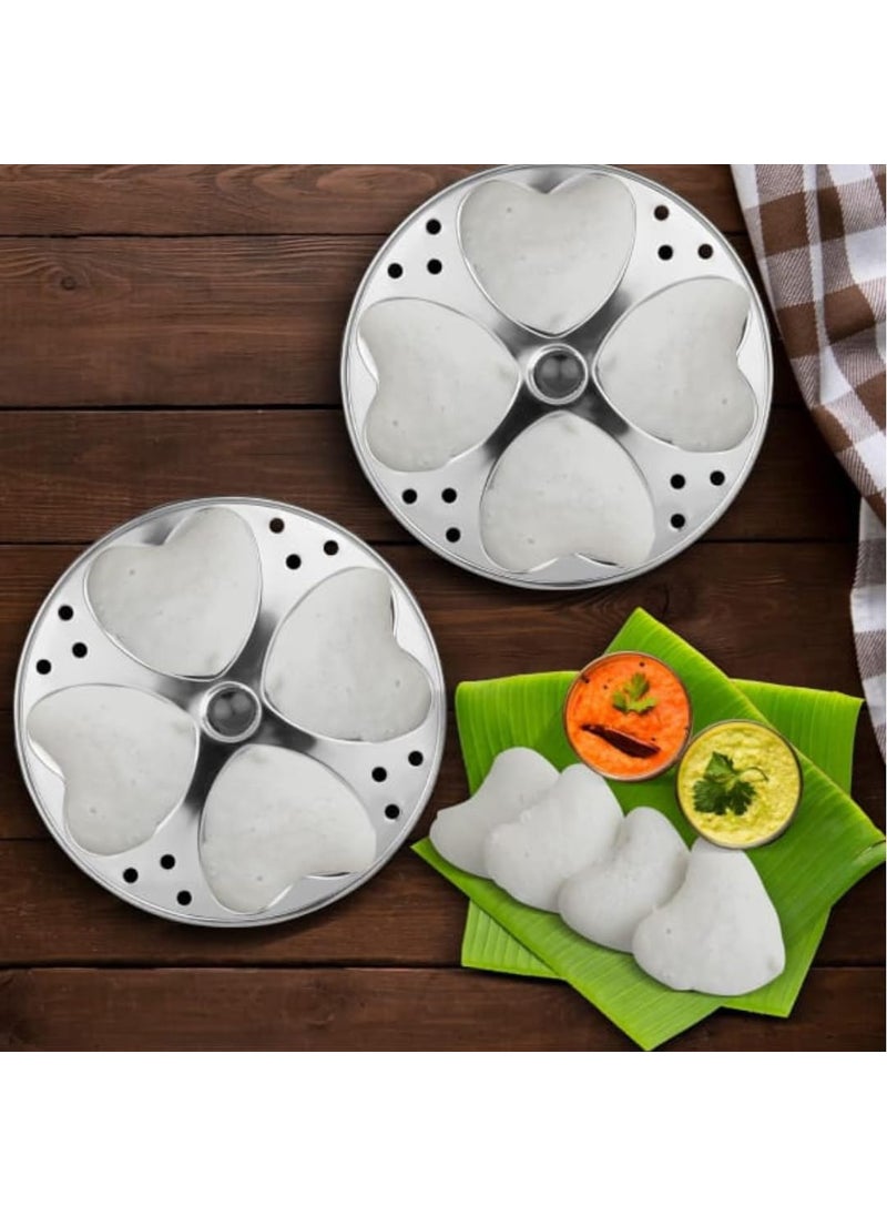 VK Stores - VK Stores Stainless Steel Idly Plate Set of 2 8 Idly at Once Design for Efficient Steaming RustResistant Ideal for Steaming Idlis Heart Shape 2 Plates - Image 1