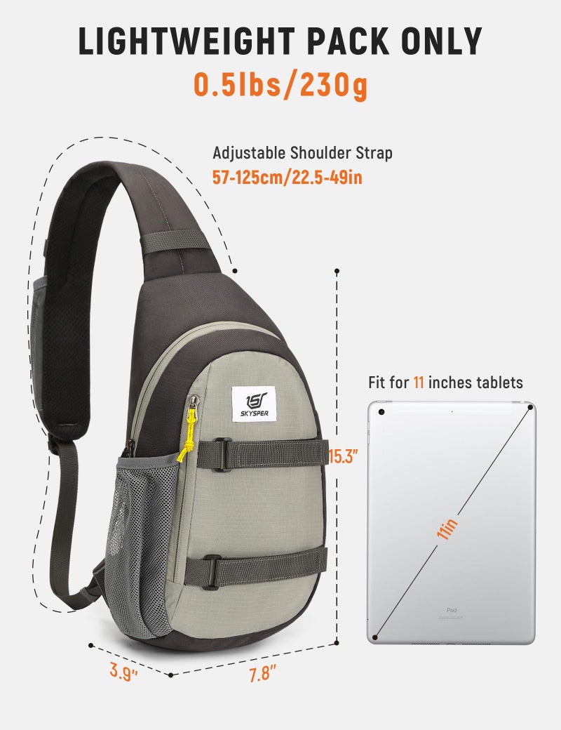 SKYSPER Sling Bag Anti-Theft RFID Crossbody Bag Travel Cross Body Backpack Shoulder Hiking Sling Daypack(Lightgray) - Image 5