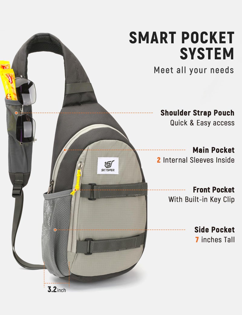 SKYSPER Sling Bag Anti-Theft RFID Crossbody Bag Travel Cross Body Backpack Shoulder Hiking Sling Daypack(Lightgray) - Image 2