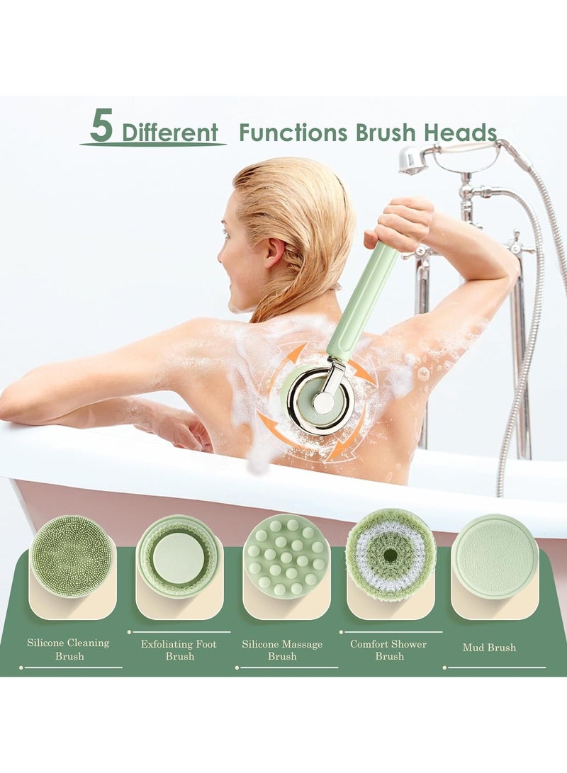 general Electric Body Scrubber, 5 Large Brush Heads, Long Handle Shower Back Scrubber, 3 Speed Adjustable Deep Cleaning Body Scrub Brush - Image 4